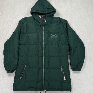 Vintage NILS Down Parka Jacket Green 550 Fill USA Made Zip Front Pockets